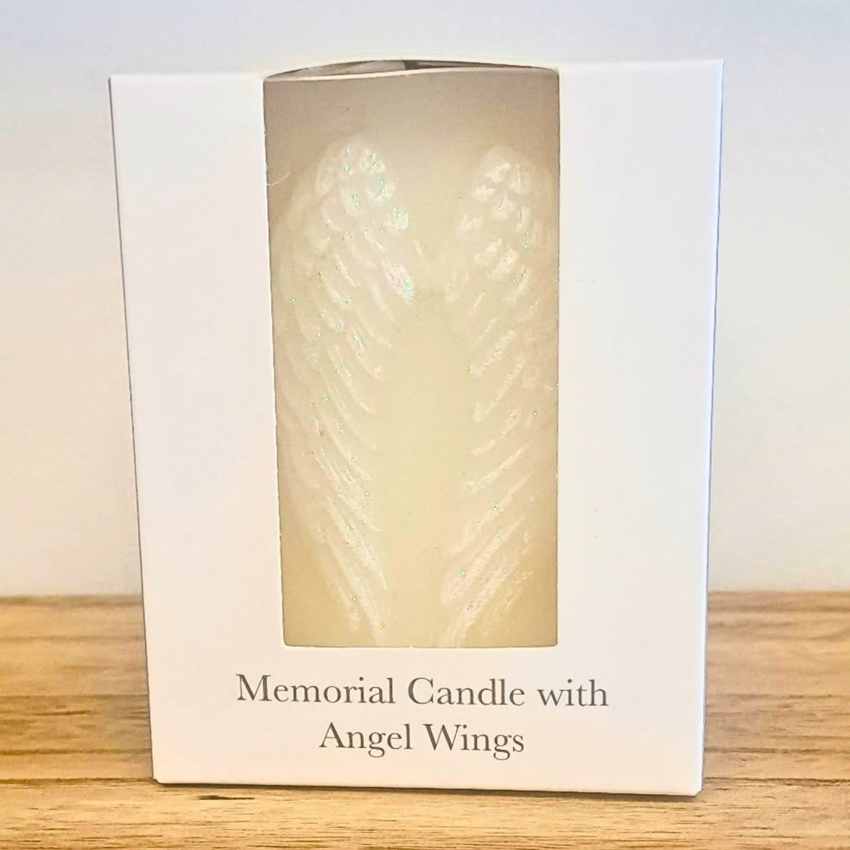 Memorial White Candle with 3D Glittery Angel Wings