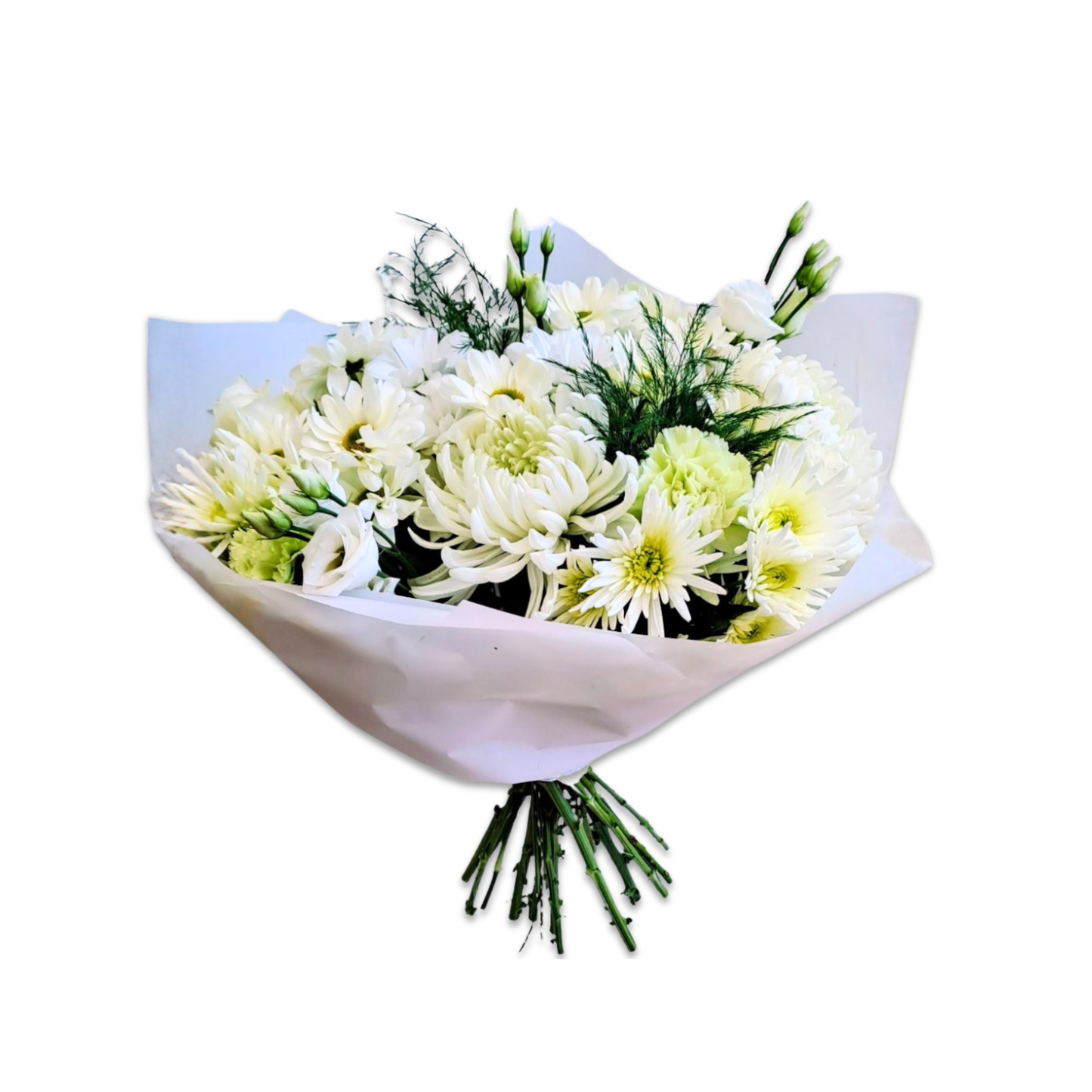 Classic White Chrysanthemum & Lisianthus Hand Tied Bouquet