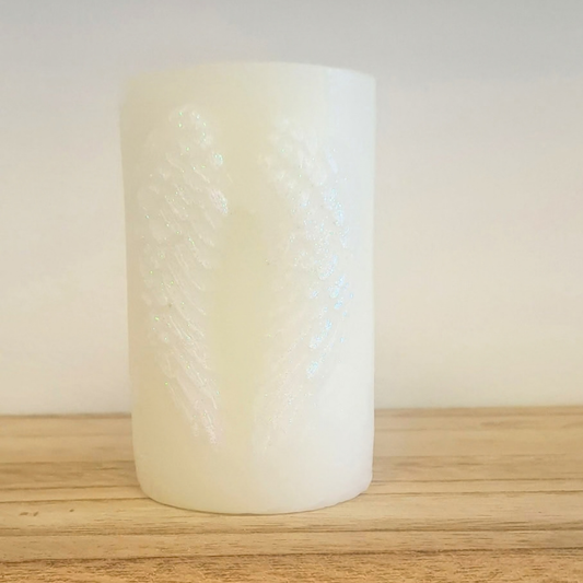 Memorial White Candle with 3D Glittery Angel Wings